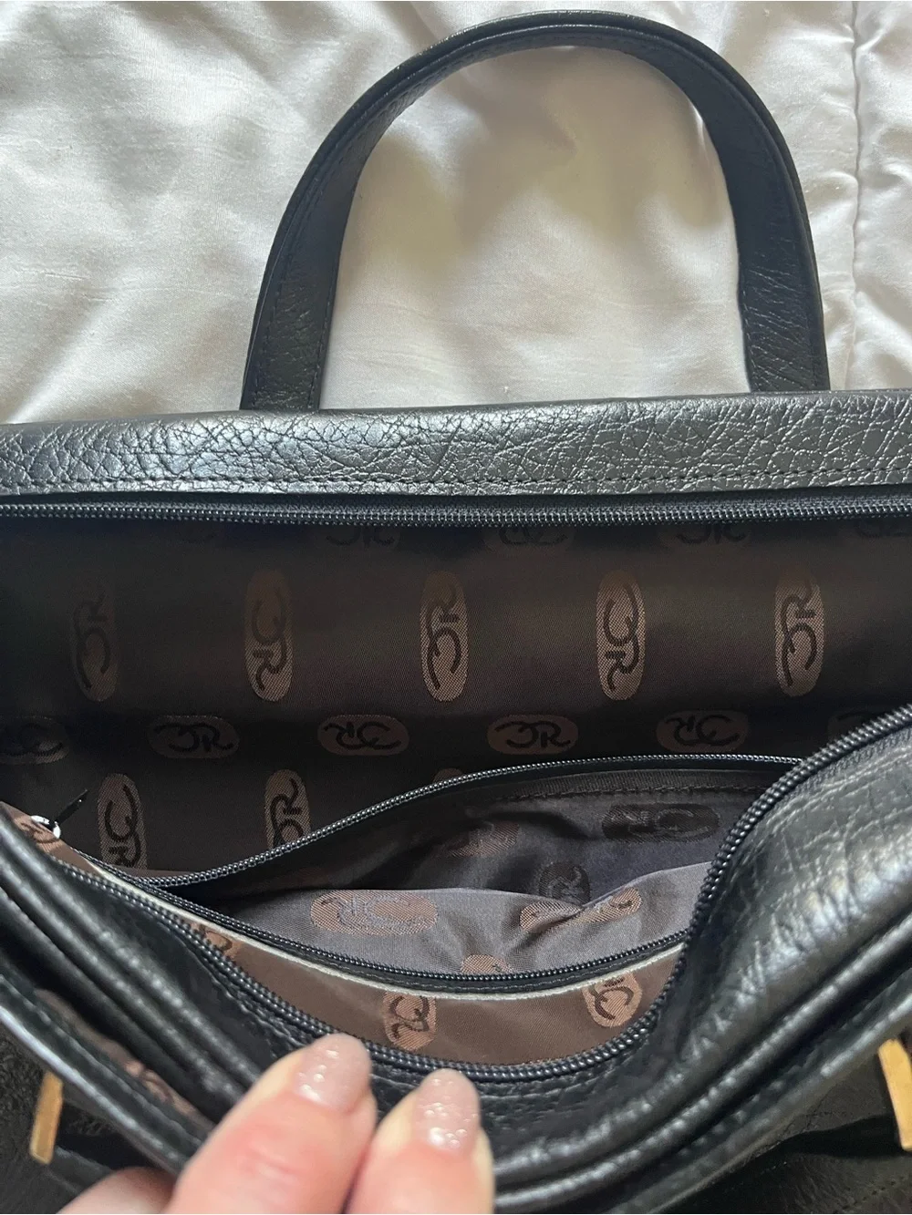 Vintage Oscar de la Renta Black Textured Leather Briefcase Commuter Laptop Bag